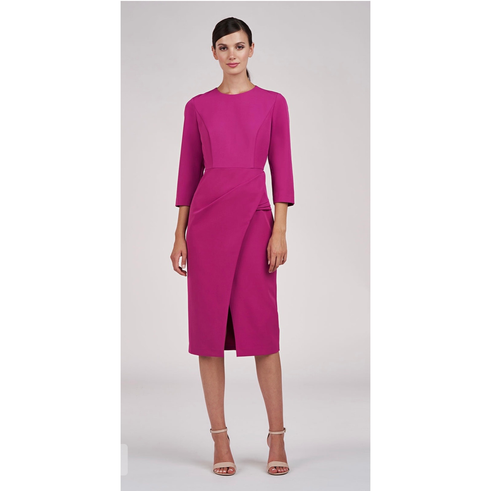 Kay Unger Doreen Draped Midi Dress - Vivid Berry - Size 6 (New)